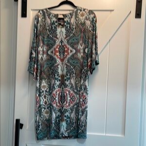 Chico's Teal, Coral & Ivory Paisley Midi Dress